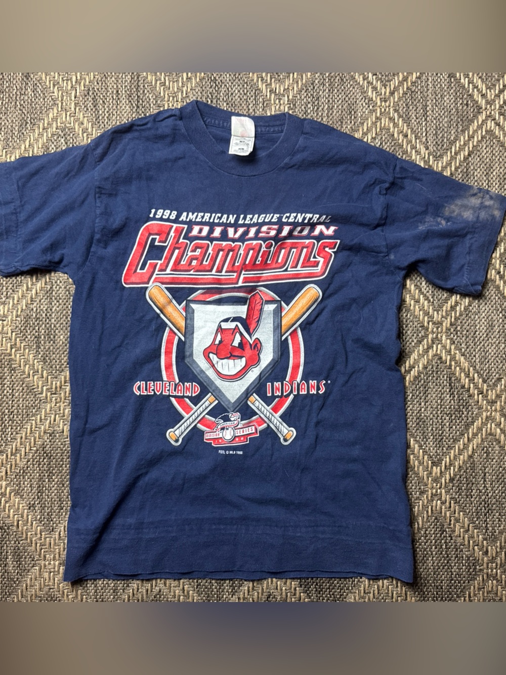 Vtg Cleveland Indians Div Champs T-Shirt Size M 1998 90s MLB Fruit Loom STAIN